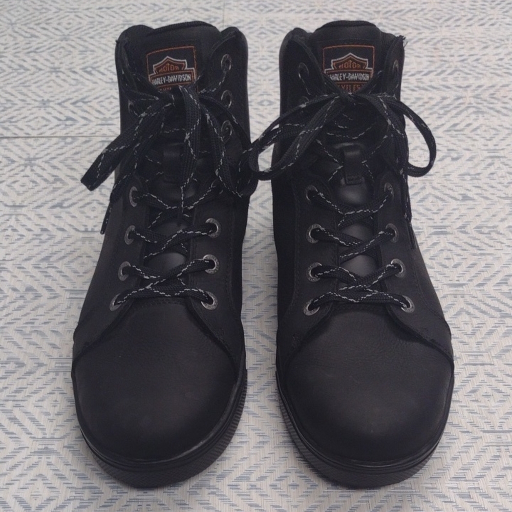 Harley-Davidson Black High-Top Lace-Up Boots  Sneakers with Orange Logo